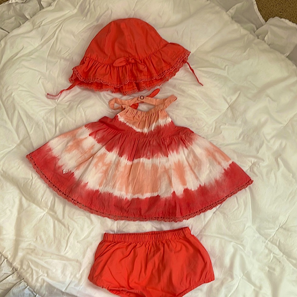Orange pinkish 3 piece baby girl outfit